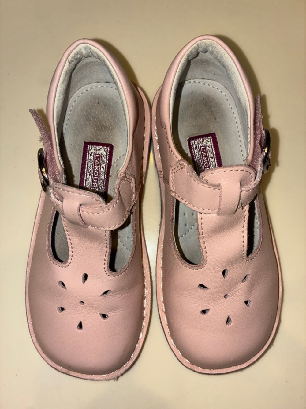 L'Amour Pink T-Strap Leather Kids Mary Jane Shoes